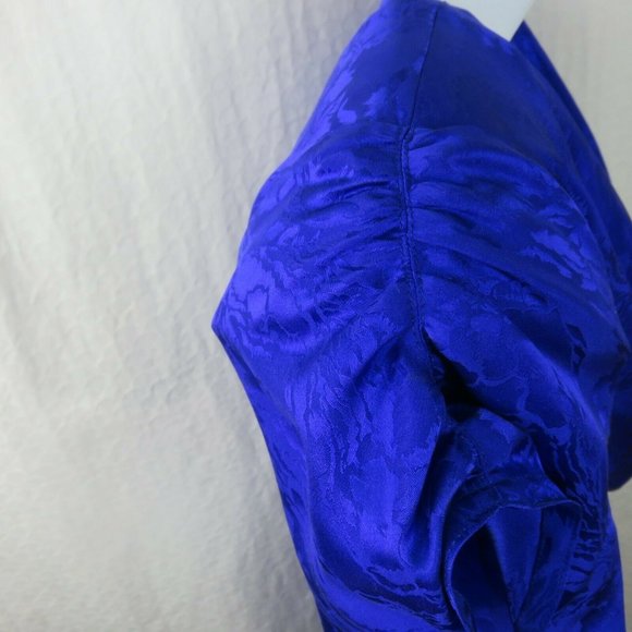 Vintage 80s Knee Length Silk Dress XS Purple Knotted Front Gathered Sleeve NWT - Picture 5 of 12